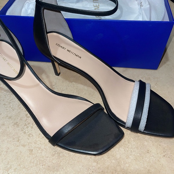 STUART WEITZMAN Amelina 75 Leather Ankle Strap Heel Sandals Black Size 12 US - Picture 5 of 9
